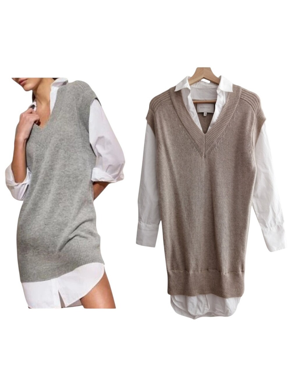 Brochu Walker Tan Nye Vest Layered Sweater Dress Wool and Cashmere 2 in 1 XS
